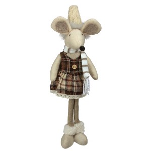 Northlight Standing Girl Mouse in Plaid Dress Christmas Figure - 21" - Beige and Cream - 1 of 1