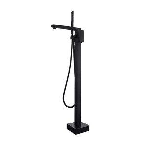 Cobbe Floor Standing Single Handle Tub Faucet with Tub Spout Handheld Shower and 59-Inch Hose Tub Filler Matte Black - 1 of 4