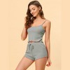 cheibear Women's Spaghetti Straps Cami Tops with Shorts Lounge Sleepwear Pajama Set - 2 of 4