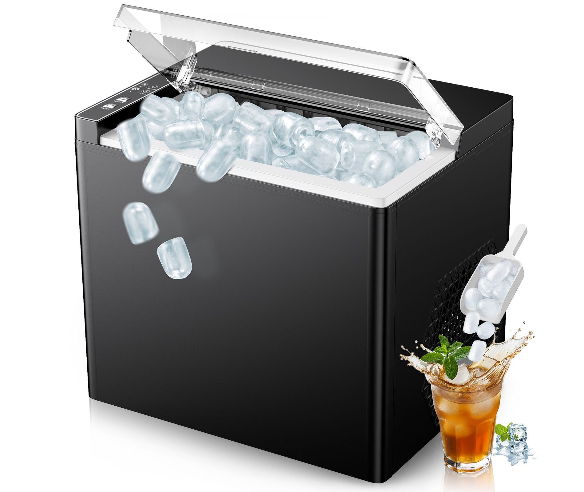 Teendow Countertop Ice Maker, 26lbs/24H, 9 Bullet Cubes in 6 Mins, Portable Ice Maker Machine with 2 Ice Sizes, Basket & Scoop,for Home, Kitchen,Quiet