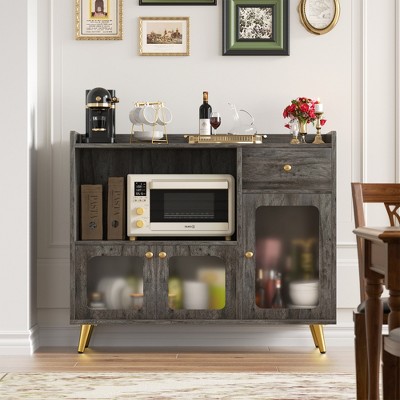 Aheaplus Modern Buffet Cabinet with Glass Door For Living Room