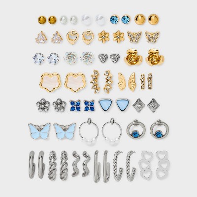 Butterfly and Flower Earring Set 30pc - Wild Fable™ Silver/Gold: Hoop & Stud, Iron, Nickel-Free, Zinc Alloy