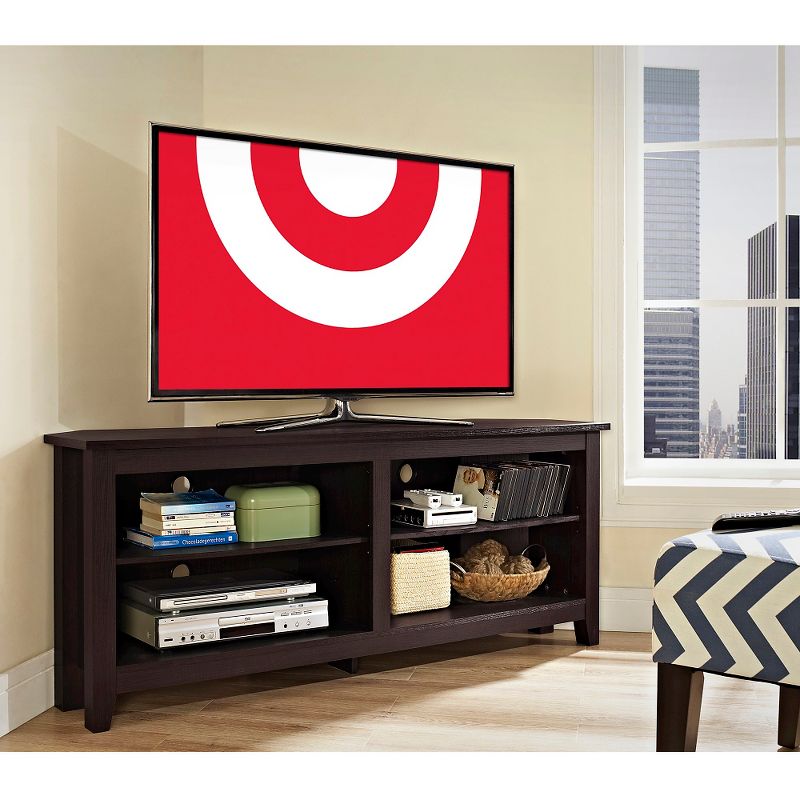 Transitional 4 Cubby Wood Open Storage Corner TV Stand for TVs up to 65" - Saracina Home, 3 of 10