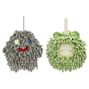 REGALWOVEN Bathroom Cute Decorative Absorbent Soft Chenille Hanging Hand Towel 7" x 7" 2 Pcs - 1 of 4