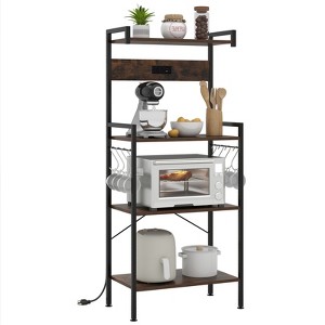Tangkula Kitchen Bakers Rack w/ Power Outlet 4 Tiers Coffee Bar Table w/ 2 AC Outlets - 1 of 4