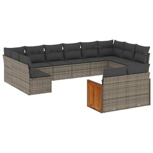 vidaXL 12 Piece Patio Sofa Set with Cushions Gray and Dark Gray Poly Rattan - Without Table - 1 of 4