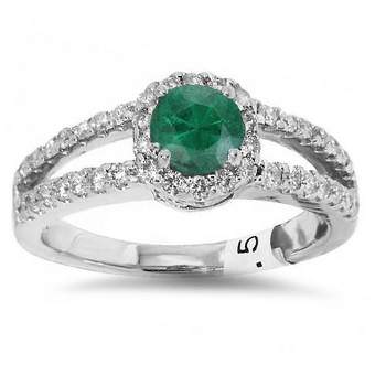 Pompeii3 3/4ct Emerald & Diamond Halo Engagement Ring 14K White Gold