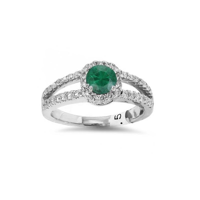 Pompeii3 3/4ct Emerald & Diamond Halo Engagement Ring 14K White Gold, 1 of 3