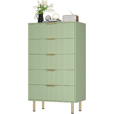 5 Drawer Dresser for Bedroom, Modern Fluted Chest of Drawers with Handles, Wooden Storage Organizer Cabinet for Closet, Living Room