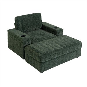 XINGHANZHENXUAN Beige Chaise Lounge, Convertible Sleeper Sofa with Storage Ottoman, Cup Holder & Deep Seat - 1 of 4