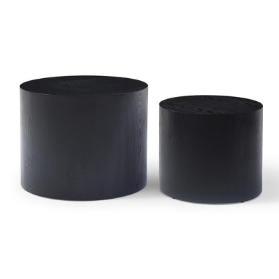 VYNXARIA Round Coffee Table Set of 2, Nesting Coffee Tables for MDF with veneer .for living room,office,bedroom,Natural, 4Colors BLACK