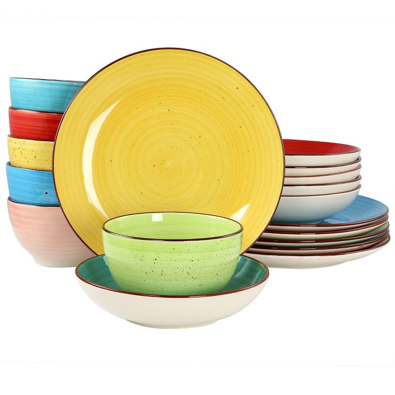 Elama Sebastian 18 Piece Double Bowl Stoneware Dinnerware Set in Assorted Colors, 1 of 9