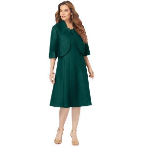 Roaman's Women's Plus Size Fit And Flare Jacket Suit Dress - 1 of 4