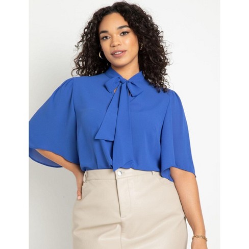Eloquii Women’s Plus Size Bow Blouse With Flutter Sleeve, 18 - Cobalt ...