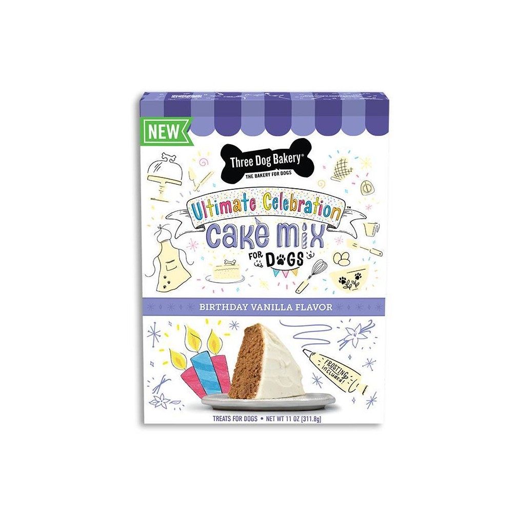 Three Dog Bakery Cake Mix Birthday Vanilla Flavor Dog Treat - 11oz