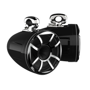 Wet Sounds REV 10 HD 10" Horn Loaded Compression Driver Tower Speakers with XS Grills & Stainless MINI Swivel Clamps, 300 Watts RMS, Black, Pair - 1 of 4