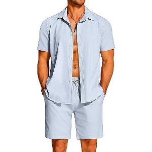 COOFANDY Men's 2 Pieces Cotton Linen Set Short Sleeve Button Down Shirts Summer Beach Shorts Casual Outfits - 1 of 4