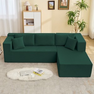 Mjkone W106'' Modern 2-Piece Free Combination Corduroy Upholstered L-Shaped Modular Sectional Sofa With Right Chaise And Pillows - 1 of 4