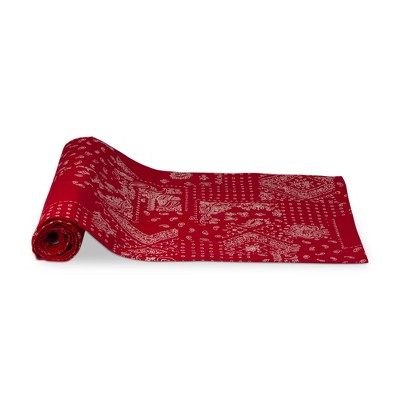 tagltd 72" X 14.5"  Bandana Runner Red Hand Screen Printed Design With J-Hook Table Home Decor