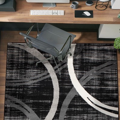 Contemporary Black Abstract 65'' Easy-Care Synthetic Area Rug