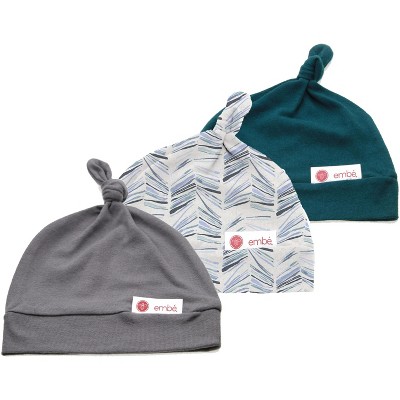 Image of embe Newborn Top Knot Hat, One-Size, 3-Pack, (Spruce/ Angle/ Slate)