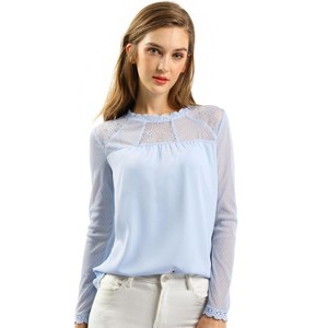 INSPIRE CHIC Women's Elegant Lace Sleeve Scalloped Trim Summer Casual Chiffon Blouse - 1 of 4