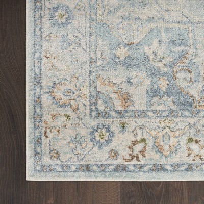 Light Blue Medallion Flatweave Washable Synthetic Area Rug