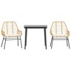 vidaXL Patio Dining Set - 3 Piece Poly Rattan Table & Chairs with Cushions, Tempered Glass Top, Outdoor/Garden/Backyard/Patio Furniture, Brown - 3 of 4