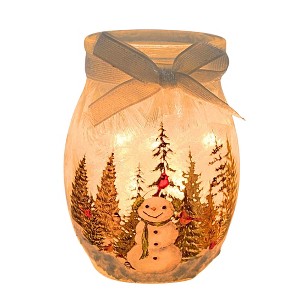 Stony Creek 4.0 Inch Forest Snowman Pre-Lit Small Jar Christmas Lighted Glass Accent , Christmas Decor Winter Christmas Snowman Scene (1PC) - 1 of 4