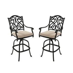 Mondawe Bar Chair Cast Aluminum Outdoor High Back Stool Chair with Cushion (Set of 2) - 1 of 4