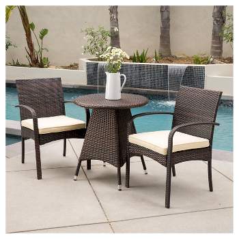 Peterson 3pc Wicker Patio Bistro Set with Cushions - Brown - Christopher Knight Home