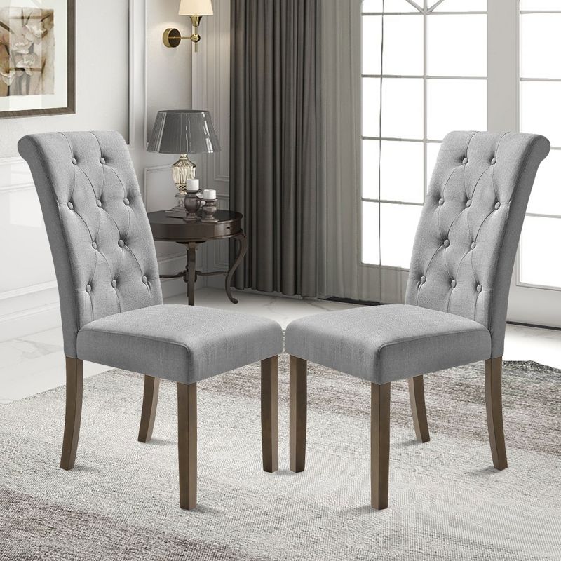 Set of 2 Aristocratic Solid Wood Tufted Dining Chair-ModernLuxe, 1 of 8