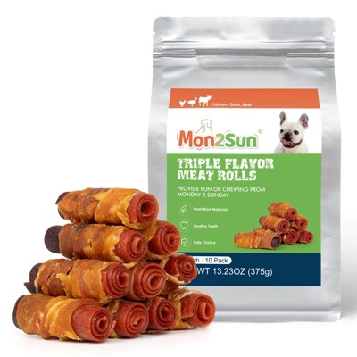MON2SUN Rawhide Free Dog Treats, 3 Inch Triple Flavor Chicken Wrapped Duck and Beef Rolls for Small Dogs, Healthy Snacks, 13.23oz