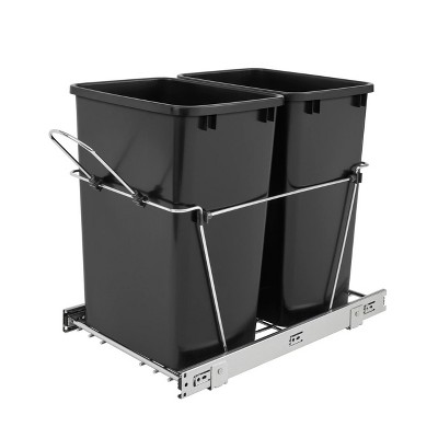 Black Double 35 Qt Pull-Out Waste Bin with Chrome Frame