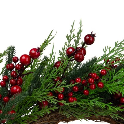 Mixed Pine and Red Berries 26" Artificial Christmas Wreath
