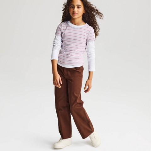 Cat & Jack Girls' Short Sleeve Striped Fitted T-Shirt - Cat & Jack™ Lavender Stripe L