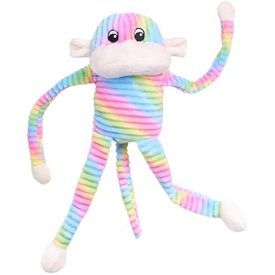 ZippyPaws - Spencer The Crinkle Monkey Dog Toy, Squeaker and Crinkle Plush Toy - Rainbow, Large