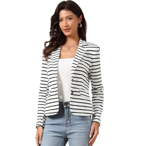 INSPIRE CHIC Women's Notched Collar Long Sleeve Button Front Striped Blazer - 1 of 4