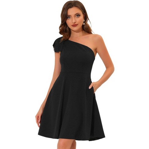 Allegra K Women s Party Elegant Flared Bow One Shoulder Evening Cocktail Dresses Black X small Target