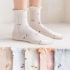 Anna-Kaci Women's 5-Pair Set Ruffle Ankle Socks with Floral Embroidery and Breathable Knit Design for Flats or Mary Janes - 2 of 4