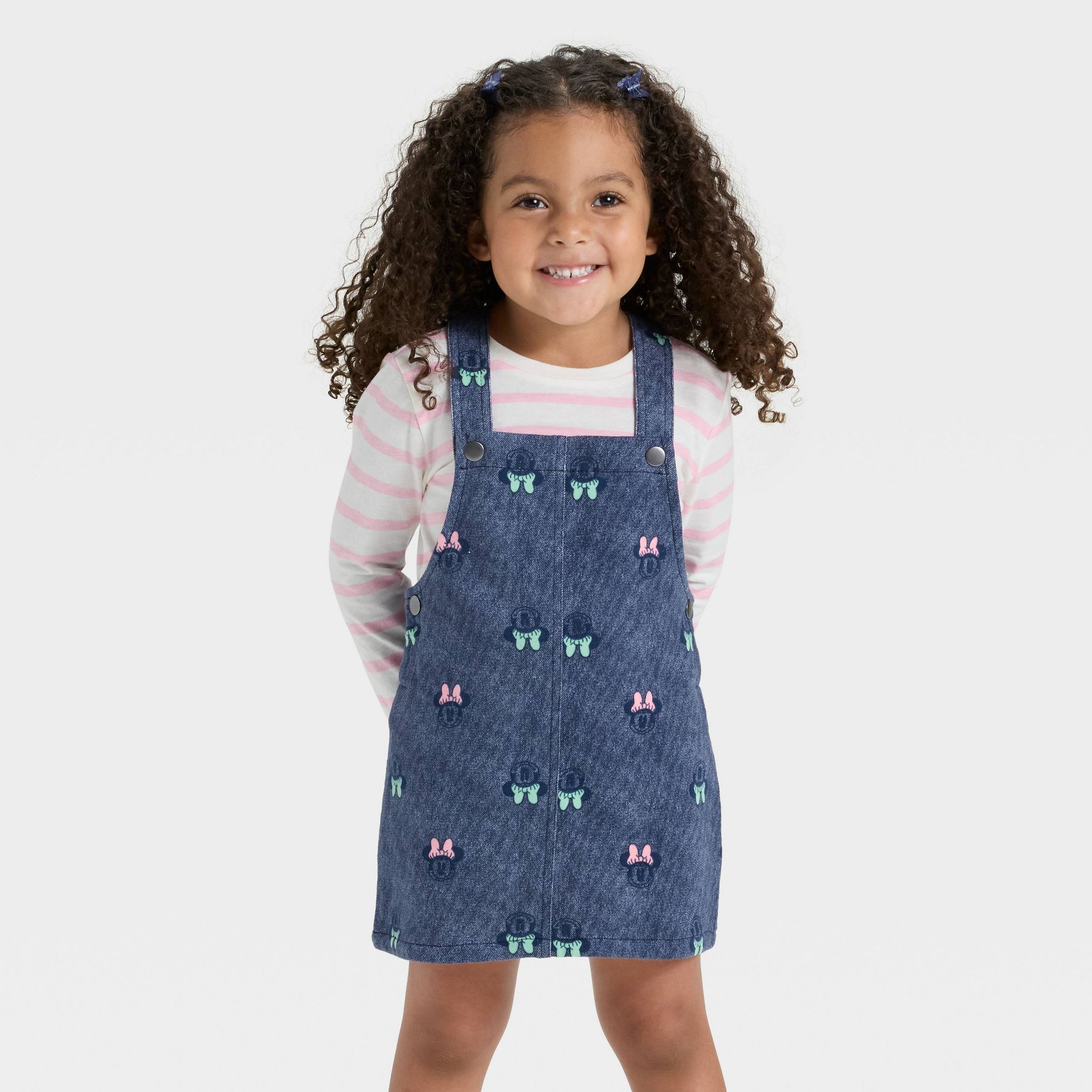 Toddler Girls' 2pc Disney Minnie Mouse Long Sleeve T-Shirt and Knit Denim Dress Set - Blue/Pink 3T