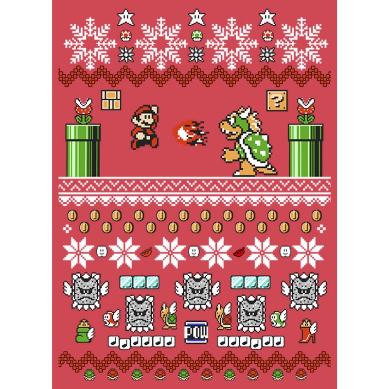 Men's Nintendo Mario and Bowser Ugly Christmas Sweater T-Shirt, 2 of 6