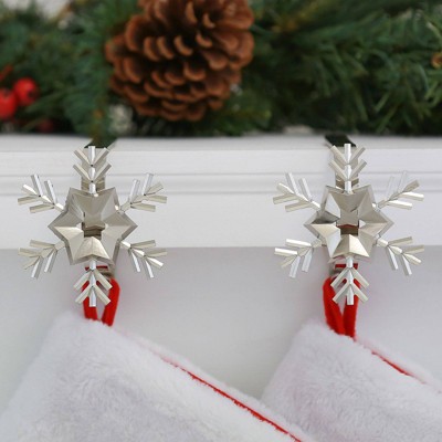 Silver Snowflake Zinc Alloy MantleClip Stocking Holders, 2-Pack