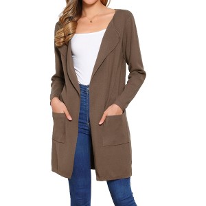 Allegra K Women Open Front Long Sleeve Mid Long Knit with Pockets Fall Layering Sweater Cardigan Coatigan Jacket - 1 of 4