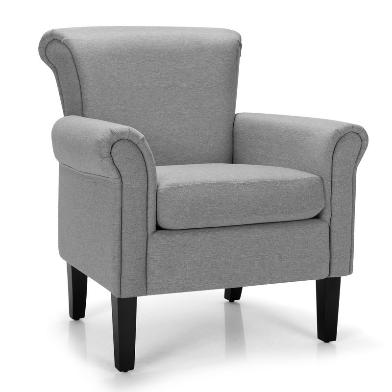 Costway Modern Upholstered Fabric Accent Chair w/ Rubber Wood Legs Dark Gray\Light Grayy, 1 of 9