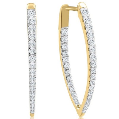 Pompeii3 .90Ct Diamond Round Cut Pave Inside Outside Hoops Yellow Gold Earrings Lab Created