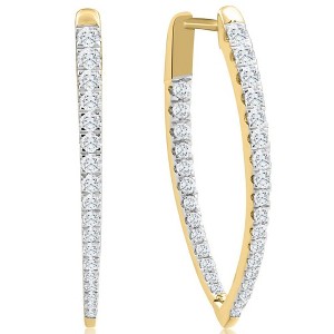 Pompeii3 .90Ct Diamond Round Cut Pave Inside Outside Hoops Yellow Gold Earrings Lab Created - 1 of 4