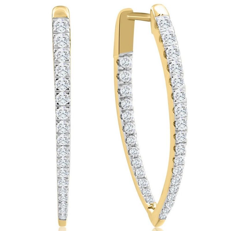 Pompeii3 .90Ct Diamond Round Cut Pave Inside Outside Hoops Yellow Gold Earrings Lab Created, 1 of 3