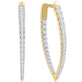Pompeii3 .90Ct Diamond Round Cut Pave Inside Outside Hoops Yellow Gold Earrings Lab Created