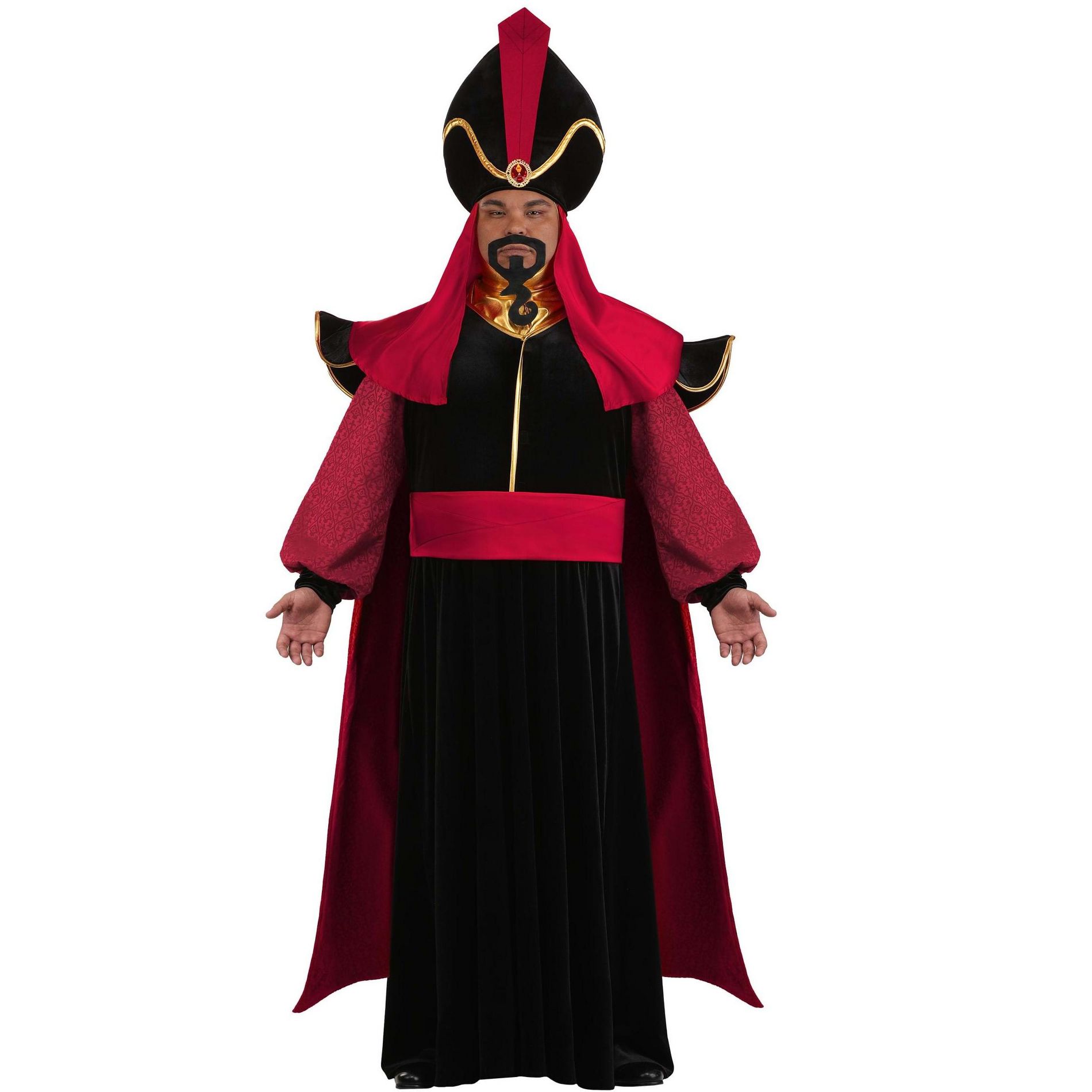 HalloweenCostumes.com 3X  Men  Disney Plus Size Aladdin Jafar Costume for Men,  Headpiece, Brown/Black/Red